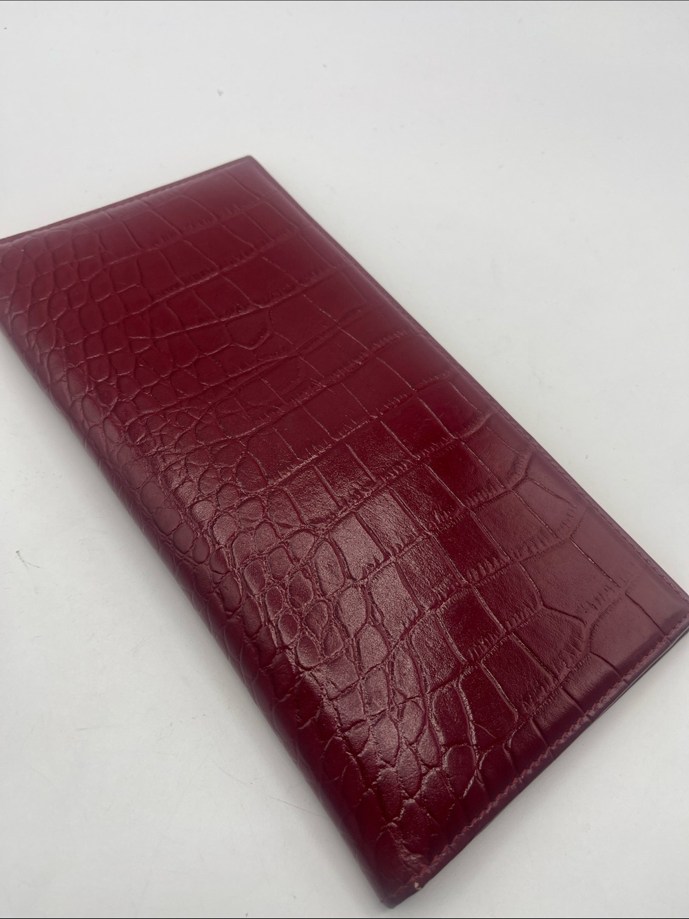 Croc-Embossed Long Wallet in Deep Burgundy